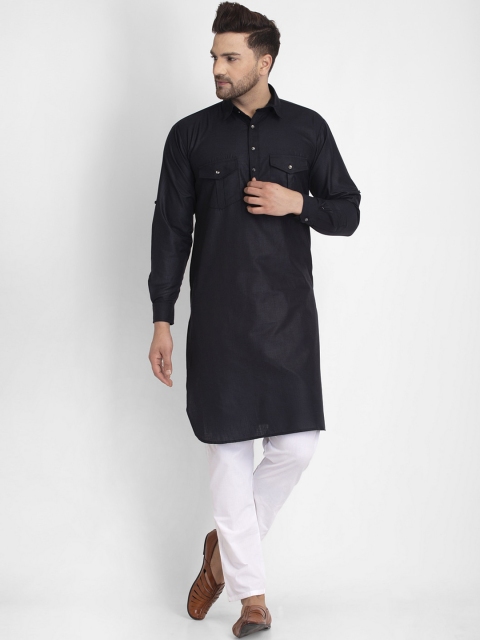 

Jompers Men Black Pure Cotton Pathani Kurta with Pyjamas