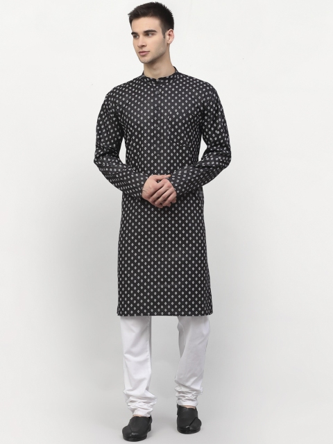

Jompers Men Black Ethnic Motifs Printed Kurta with Churidar
