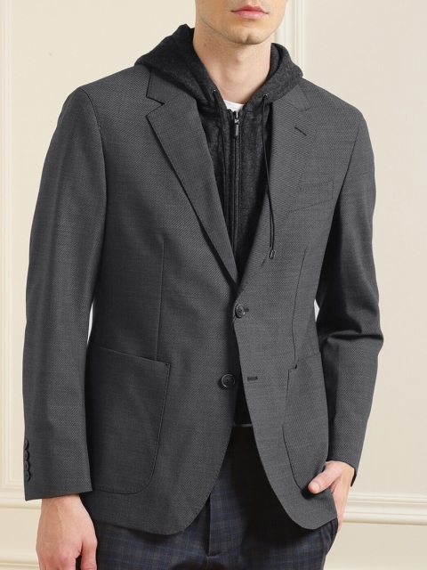

HACKETT LONDON Men Grey Solid Hooded Blazer