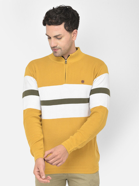 

COBB Men Yellow & White Striped Pullover