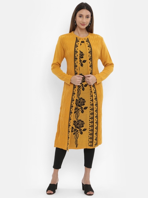 

V2 Value & Variety Women Mustard Yellow & Black Printed Kurta