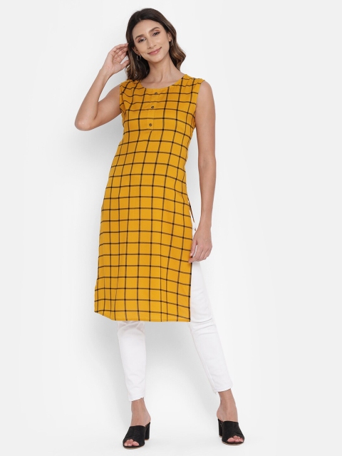 

V2 Value & Variety Women Mustard Checked Straight Kurta