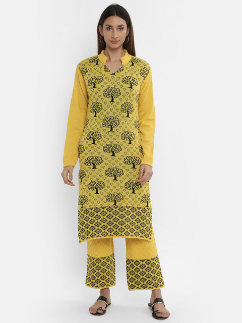 

V2 Value & Variety Women Yellow & Black Printed Winter Kurta