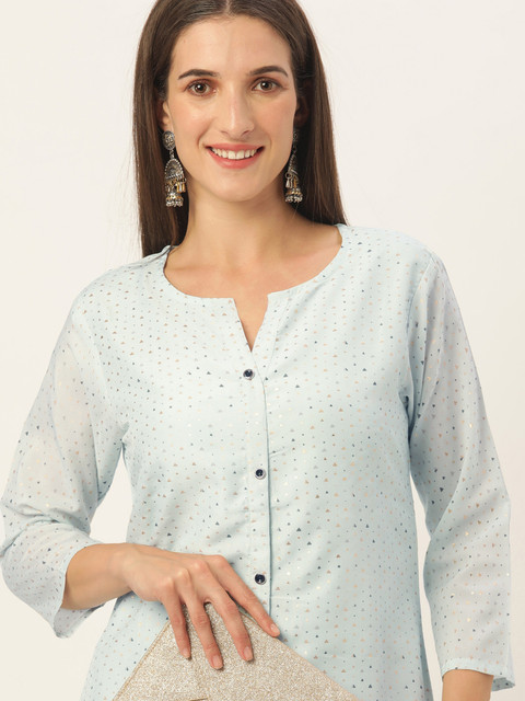 

SWAGG INDIA Women Blue Micro Geometric Foil Printed Kurta