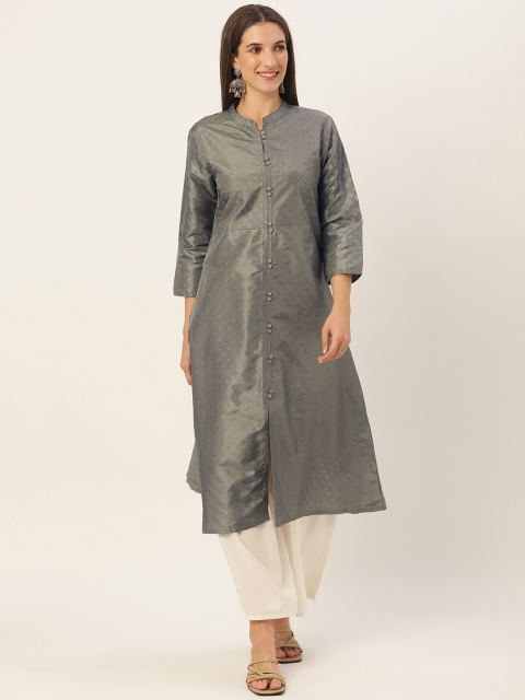

SWAGG INDIA Women Grey Geometric Foil Printed Kurta