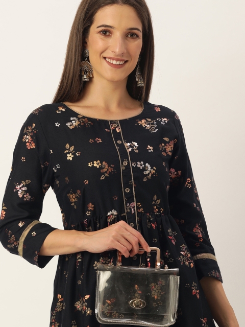 

SWAGG INDIA Women Black & Golden Floral Foil Printed Kurta
