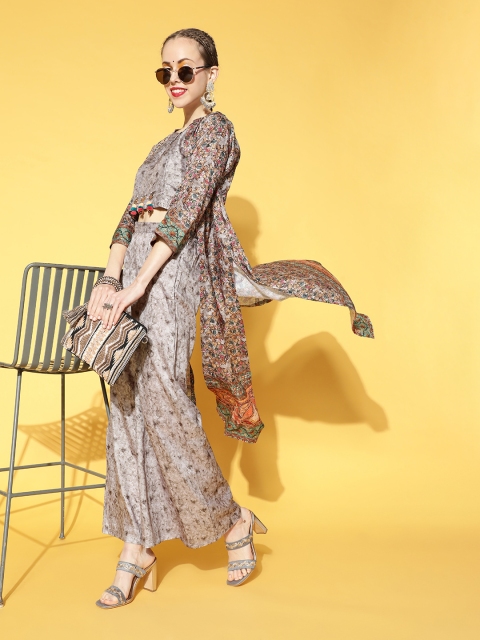 

ZOLA Women Grey Ethnic Motifs Printed Kurta with Sharara & Jacket