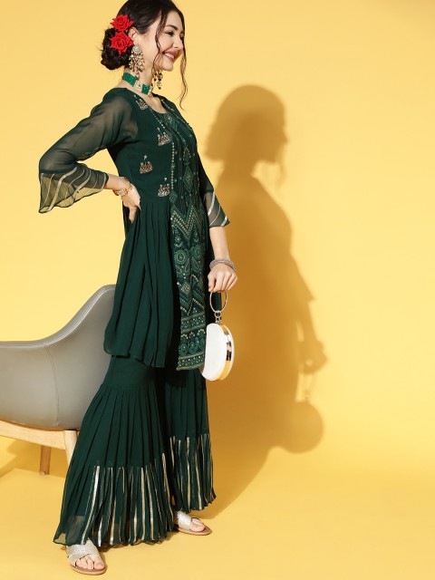 

ZOLA Green Poly Georgette Short Kurti with Sharara