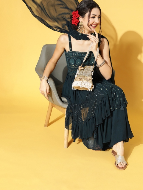 

ZOLA Green Poly Georgette Short Kurti with Sharara