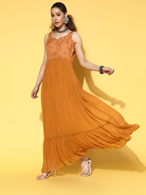 

ZOLA Attractive Mustard Georgette Tiered Kurta