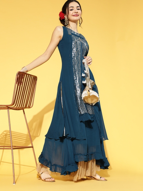 

ZOLA Teal Georgette Ruffled Kurta