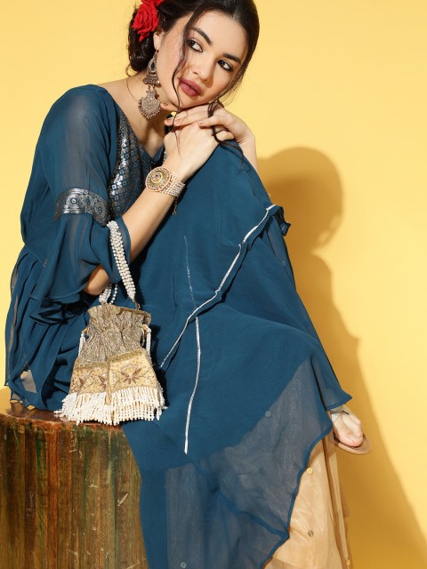 

ZOLA Tranquil Teal Georgette Asymmetric Kurta