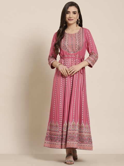 

Juniper Women Pink Ethnic Motifs Maxi Dress