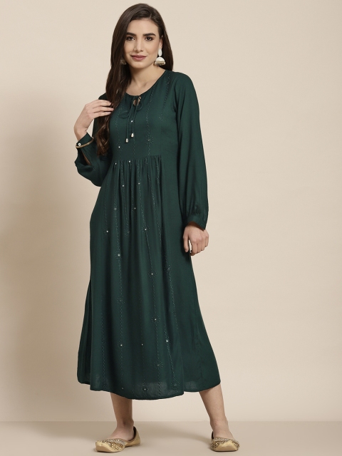 

Juniper Women Green Embroidered A-Line Maxi Dress