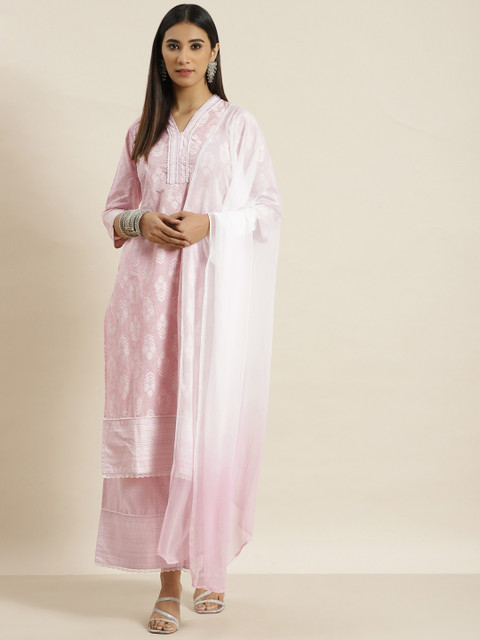

Juniper Women Pink & Off-White Printed Pure Cotton Kurta with Palazzos & Dupatta