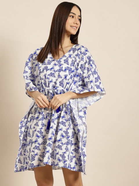 

ADORENITE White & Blue Floral Printed Nightdress