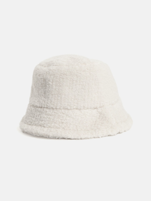 

Forever New Women Cream-Coloured Solid Nakita Borg Bucket Hat