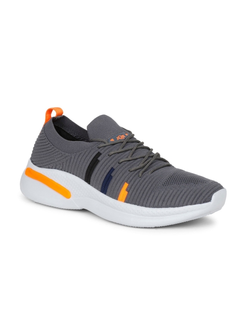 

JQR Men Grey & Orange Mesh Running Shoes