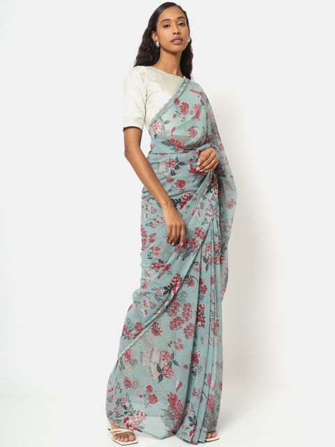 

Saaki Sea Green & Red Floral Saree