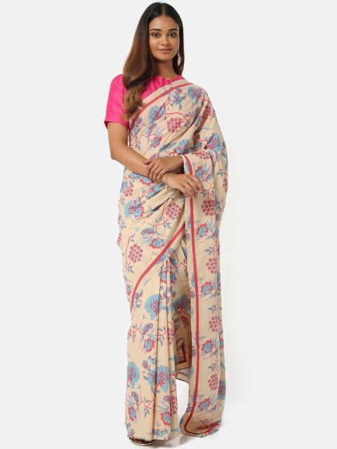 

Saaki Beige & Red Floral Pure Cotton Saree