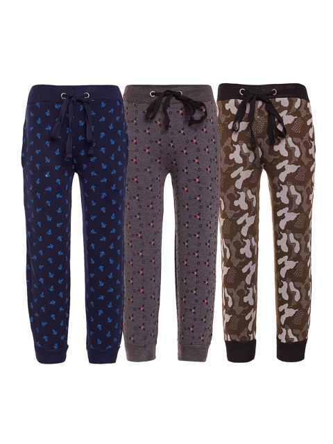 

VIMAL JONNEY Kids Pack Of 3 Navy Blue & Grey Cotton Joggers