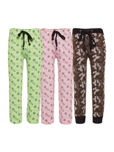 

VIMAL JONNEY Women Pack Of 3 Printed Lounge Pants, Pink
