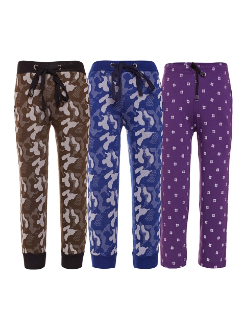 

VIMAL JONNEY Pack Of 3 Kids Printed Cotton Trackpants, Blue