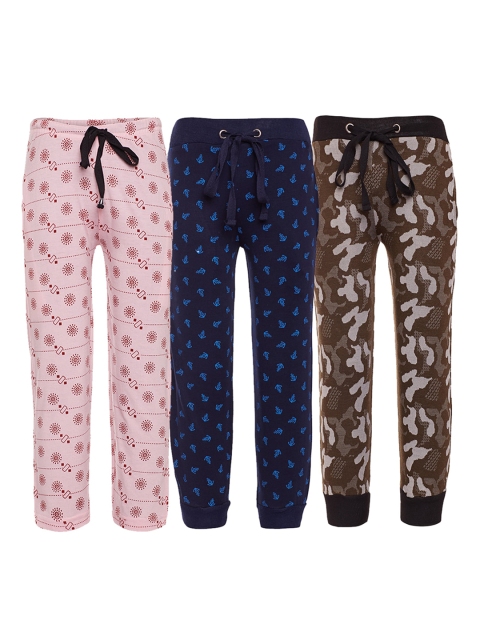 

VIMAL JONNEY Kids Pack Of 3 Pink & Navy Blue Printed Cotton Track Pants