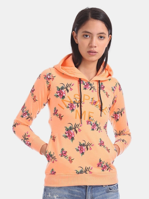 

Newport Women Orange Printed Hooded Sweatshirt