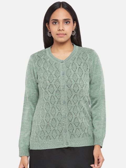 

RANGMANCH BY PANTALOONS Women Green Self Design Cardigan