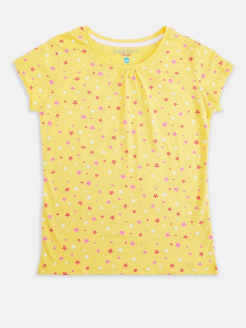 

Pantaloons Junior Girls Yellow Printed Pure Cotton T-shirt