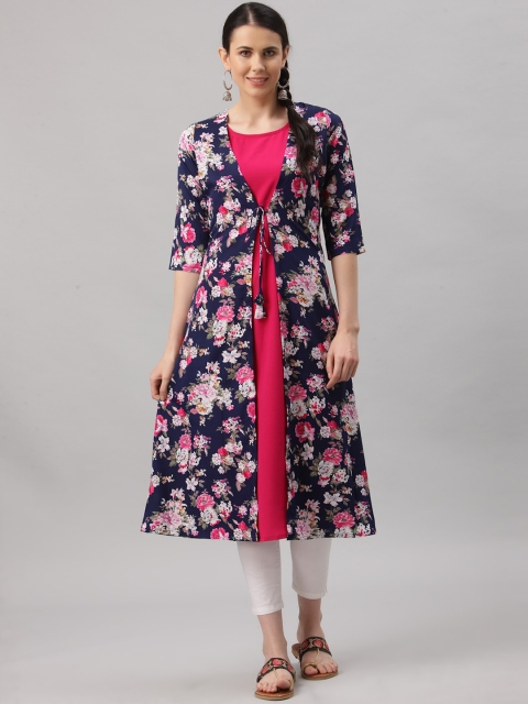 

ALC Creations Women Pink & Blue Floral Printed Floral Kurta