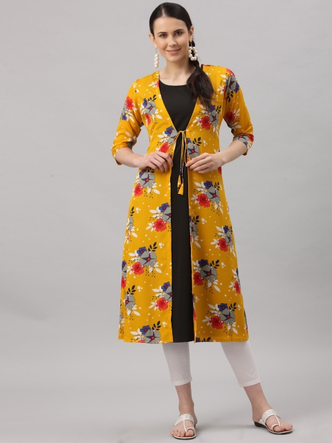 

ALC Creations Women Yellow Floral Printed Tiering Kurta