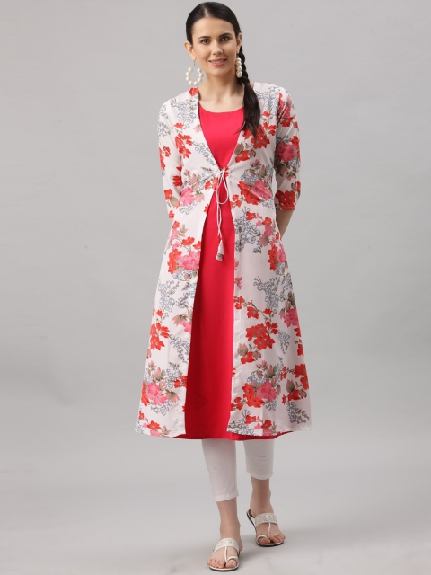 

ALC Creations Women Pink Floral Printed Kurta With Jacket