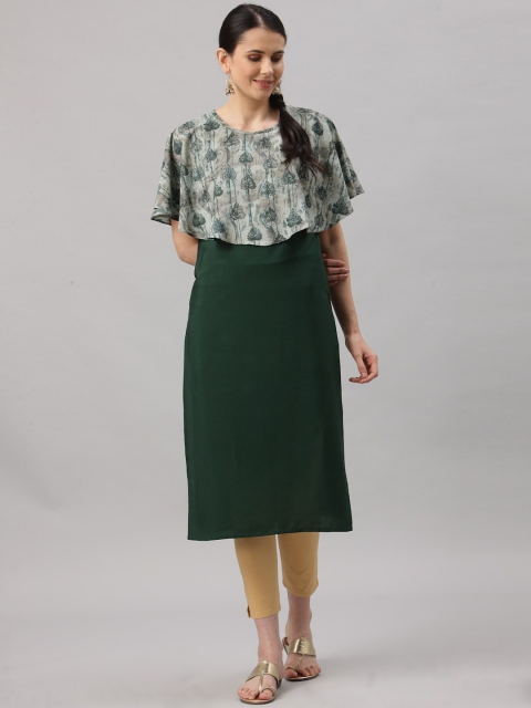 

ALC Creations Women Green Floral Yoke Design Crepe Kurta