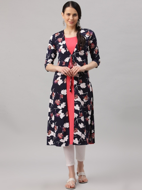 

ALC Creations Women Navy Blue & Pink Floral Printed Floral Layered Kurta