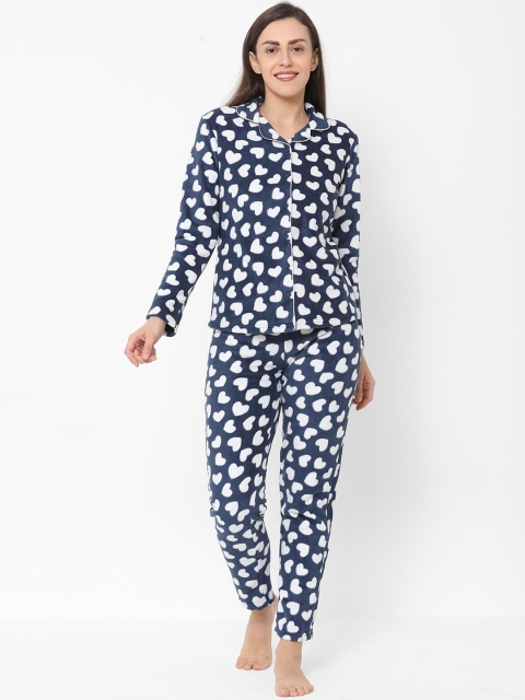 

Sweet Dreams Women Navy Blue & White Hearts Printed Nightsuit