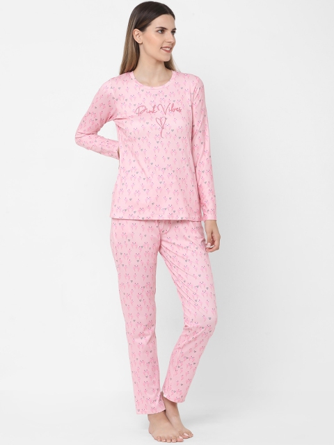 

Sweet Dreams Women Pink & Black Printed Cotton Blend Night suit