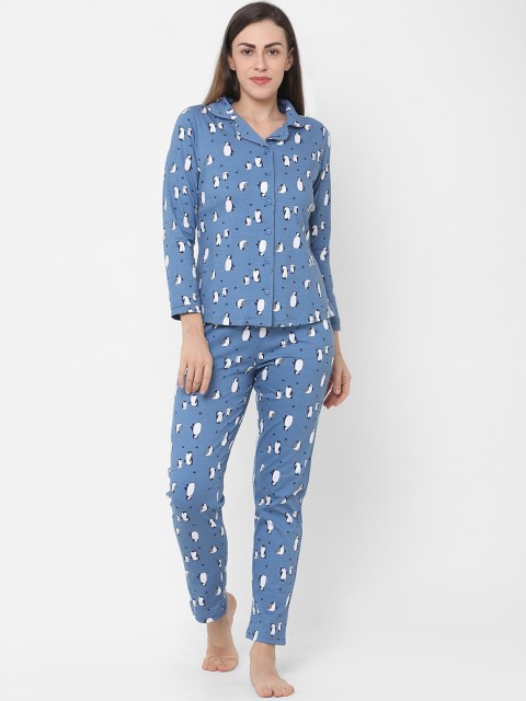 

Sweet Dreams Women Blue Penguins Printed Nightsuit