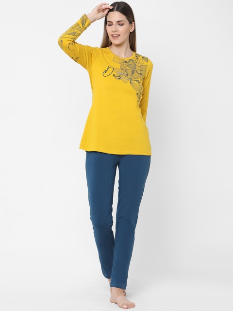 

Sweet Dreams Women Mustard & Blue Printed Night suit