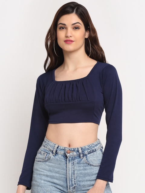

Sugathari Navy Blue Sheen Crepe Crop Top
