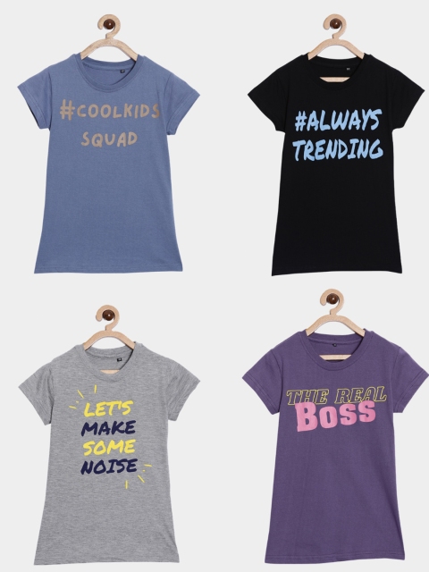 

SayItLoud Girls Blue Typography Pack of 4 Printed T-shirt