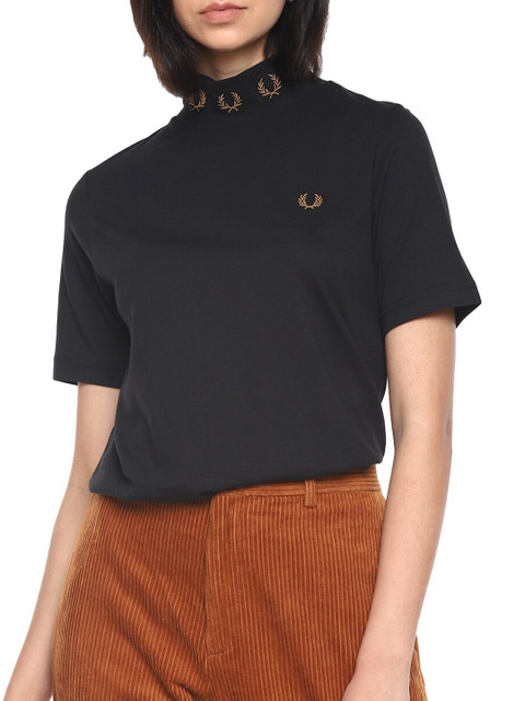 

Fred Perry Women Navy Blue Embroidered High Neck T-shirt