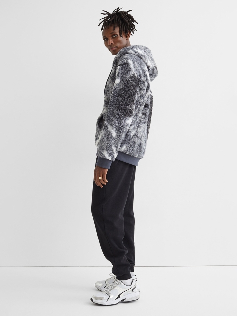

H&M Men Grey Relaxed Fit Teddy Zip-Through Hoodie
