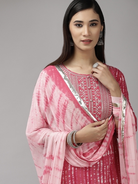 

Indo Era Women Pink Ethnic Motifs Dyed Kurta with Trousers & With Dupatta