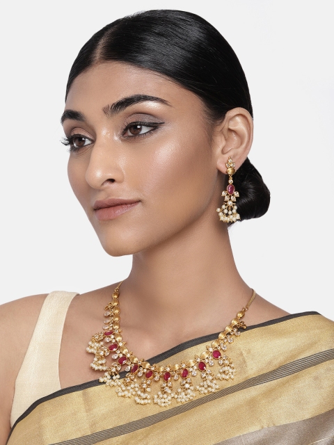 

Peora Gold-Plated & CZ Studded Matte Finish Jewellery Set