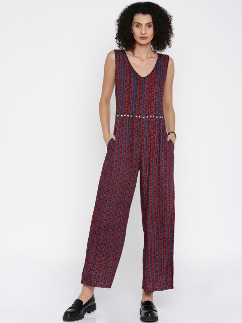 

Global Desi Red & Blue Striped Jumpsuit
