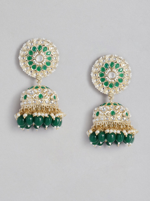 

Peora Green & White Dome Shaped Jhumkas Earrings