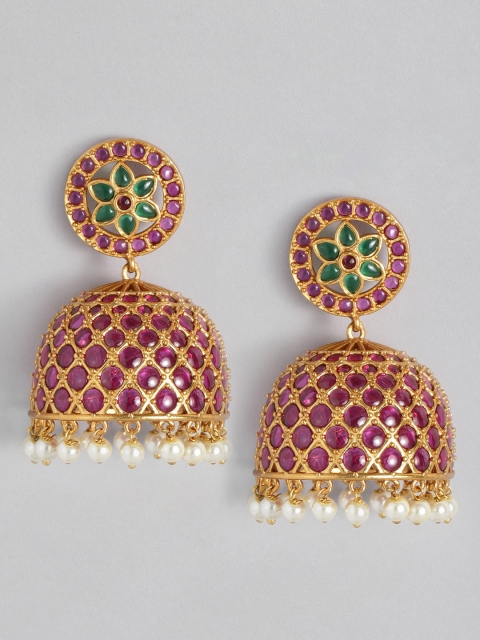 

Peora Women Red & Green Dome Shaped Jhumkas Earrings