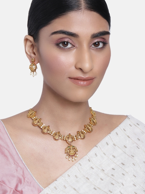 

Peora Gold-Plated Matte Finish Temple Jewellery Set